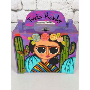 FRIDA KAHLO Floral Butterfly Appliqued Hand Painted Wooden Box